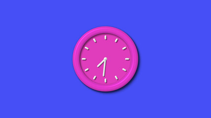 New pink color 3d wall clock isolated on blue background,12 hours wall clock