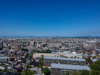 ドローンで空撮した名古屋の町並みの風景