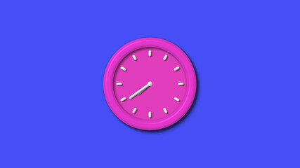 New pink color 3d wall clock isolated on blue background,12 hours wall clock