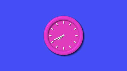 New pink color 3d wall clock isolated on blue background,12 hours wall clock