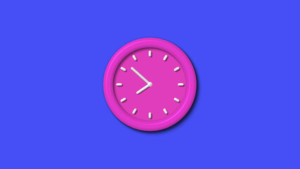 New pink color 3d wall clock isolated on blue background,12 hours wall clock