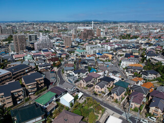 ドローンで空撮した名古屋の町並みの風景