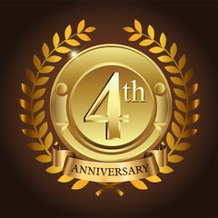 Naklejka premium 4th golden anniversary wreath ribbon logo