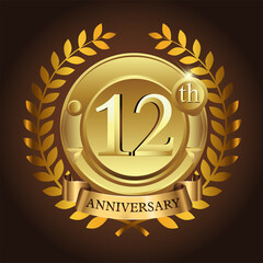 12th golden anniversary wreath ribbon logo