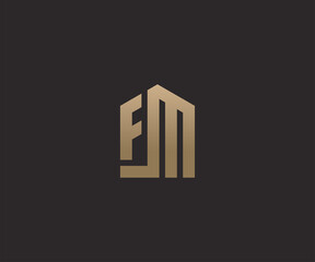 Luxury letter initial FM and house logo design vector template