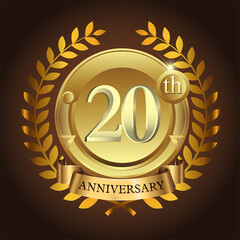 20th golden anniversary wreath ribbon logo
