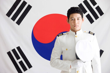 navy in front of Korean flag, Taegeukgi