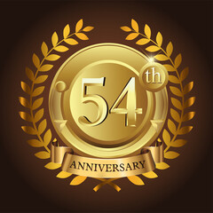 Naklejka premium 54th golden anniversary wreath ribbon logo
