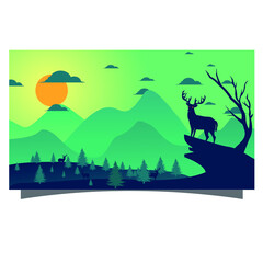 Obraz premium landscape with trees and deer