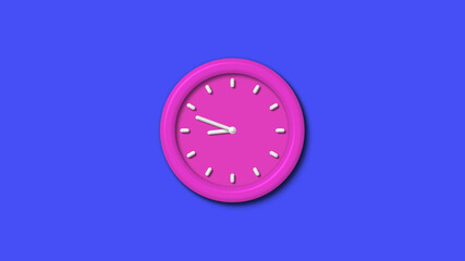 New pink color 3d wall clock isolated on blue background,12 hours 3d wall clock