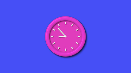 New pink color 3d wall clock isolated on blue background,12 hours 3d wall clock