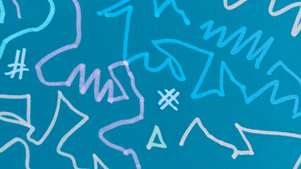 Aqua Abstract Scribble. Line Texture. Hand Drawn 