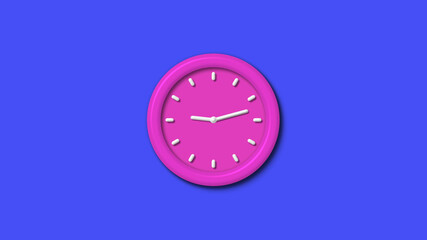 New pink color 3d wall clock isolated on blue background,12 hours 3d wall clock