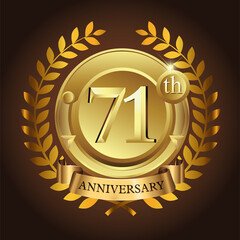 Naklejka premium 71st golden anniversary wreath ribbon logo
