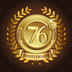Naklejka premium 76th golden anniversary wreath ribbon logo