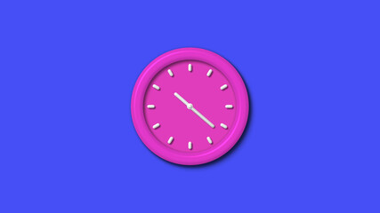New pink color 3d wall clock isolated on blue background,12 hours 3d wall clock