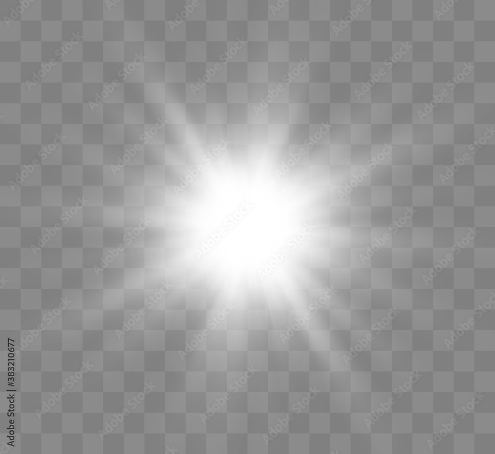 Aufkleber white glowing light explodes on a transparent background. bright star. transparent shining sun, brig
