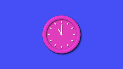 New pink color 3d wall clock isolated on blue background,12 hours 3d wall clock