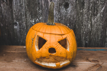 carved pumpkin lantern for halloween - attribute for the holiday