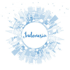 Obraz premium Outline Indonesia Cities Skyline with Blue Buildings and Copy Space.