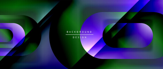 Vector geometric abstract background with lines and modern forms. Fluid gradient with abstract round shapes and shadow and light effects