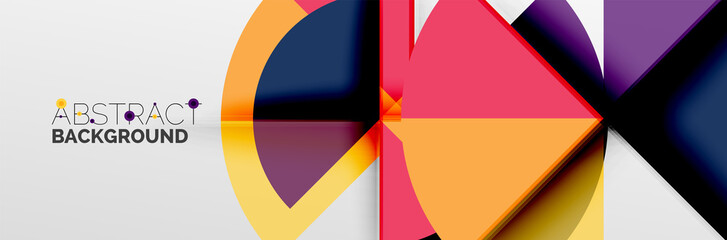 Bright color circles, abstract round shapes and triangles composition with shadow effects. Vector modern geometric design template