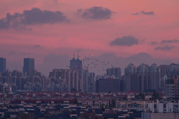 Fototapeta premium Charming urban night view at dusk