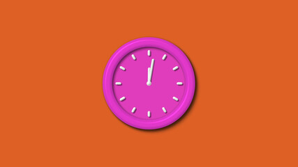 Amazing pink color 3d wall clock isolated on brown background,12 hours 3d wall clock