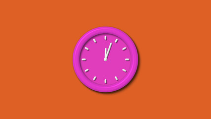 Amazing pink color 3d wall clock isolated on brown background,12 hours 3d wall clock