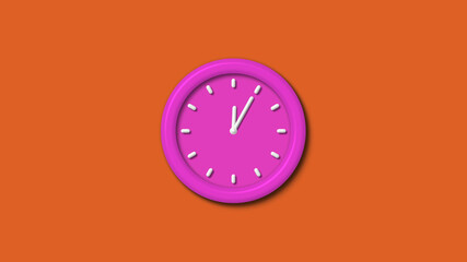 Amazing pink color 3d wall clock isolated on brown background,12 hours 3d wall clock