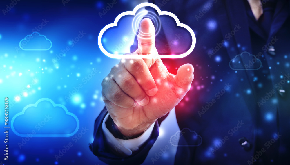 Aufkleber businessman touching cloud icon , cloud technology. data storage. networking and internet service co