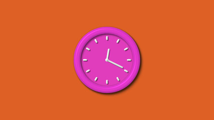 Amazing pink color 3d wall clock isolated on brown background,12 hours 3d wall clock