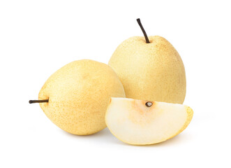 Chinese pear or Asian pear with sliced isolated on white background.