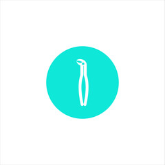 Medical forcep icon. Dental instrument. A tool for removing teeth. A simple vector icon in a flat style is isolated. Illustration of the logo. White silhouette on a blue background