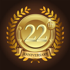 22nd golden anniversary wreath ribbon logo