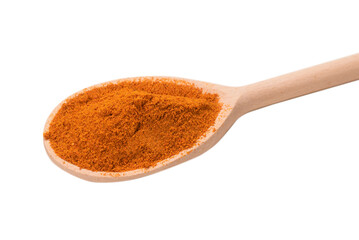 Paprica on wooden spoon isolated.
