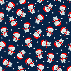 Seamless pattern with cartoon snowman. Vector illustration.