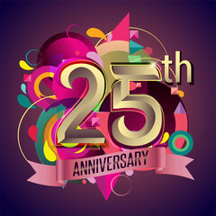 25th years anniversary wreath ribbon logo, geometric background
