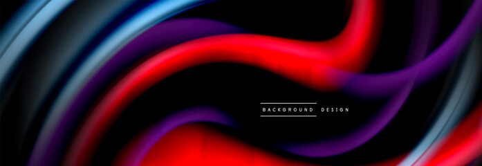 Dynamic motion abstract background. Color blurred stripes on black. Wave liquid lines poster. Vector illustration