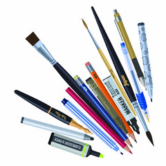 Stationery and art tools, isolated vector illustration. Design for web, stickers, logo and mobile app.