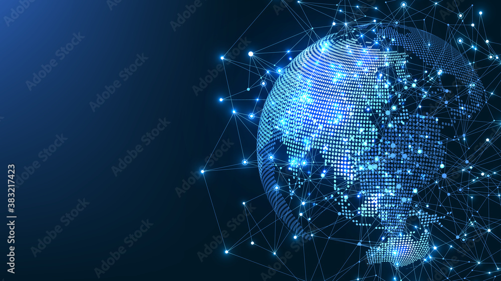 Poster Global network connection. World map point and line composition concept of global business. Internet technology. Social network. Vector Illustration