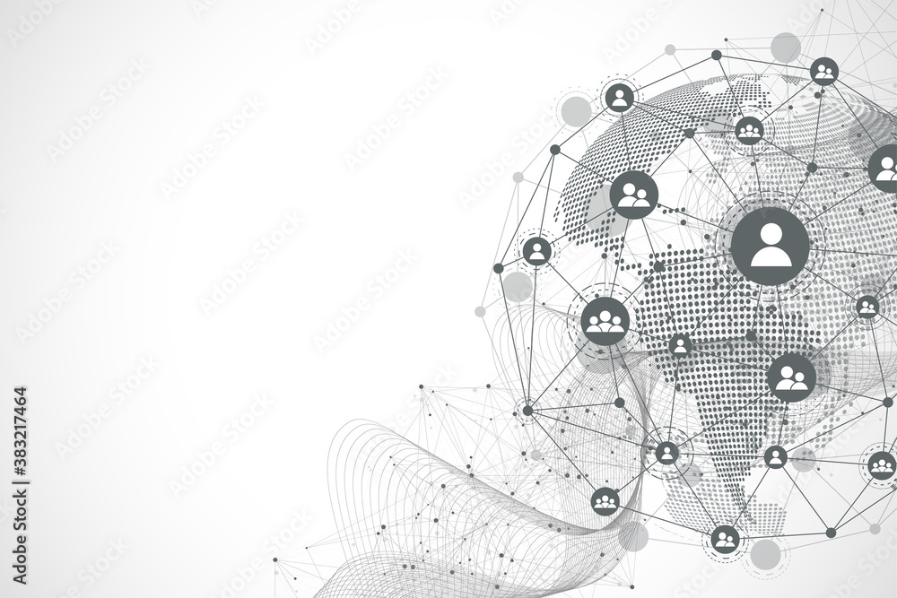 Poster Global network connection. World map point and line composition concept of global business. Internet technology. Social network. Vector Illustration