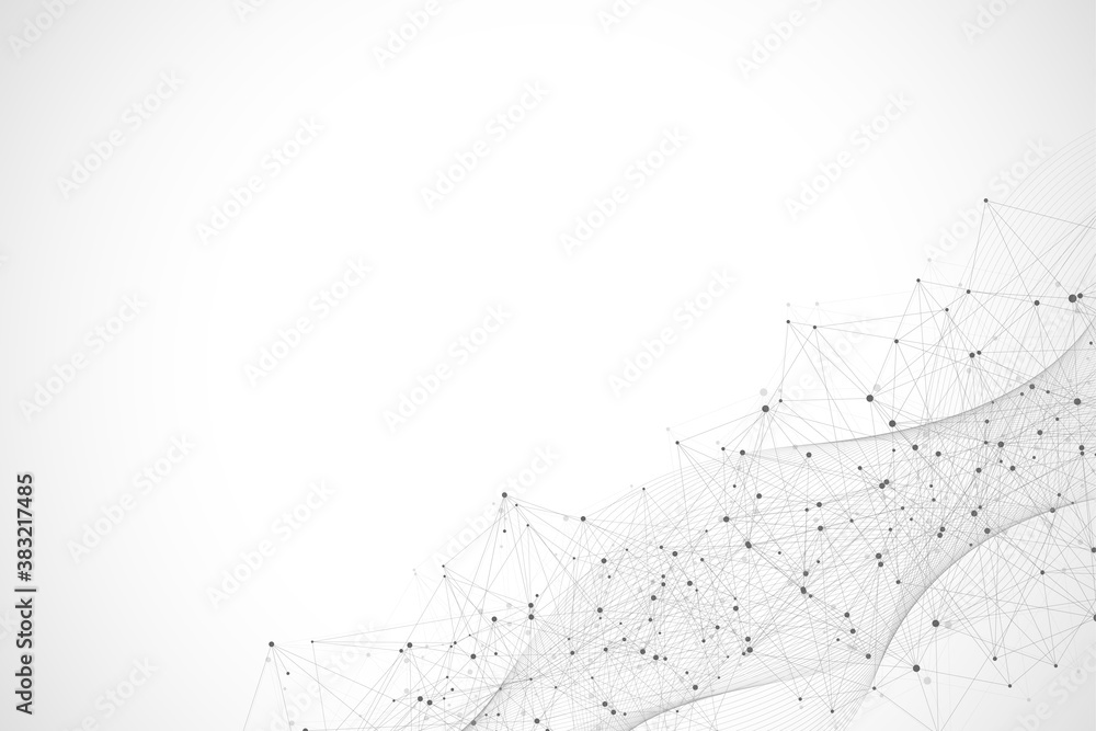Poster Abstract Big Data visualization digital network connection concept background. Artificial intelligence and engineering technology. Global network, Lines plexus, minimal array. Vector illustration.