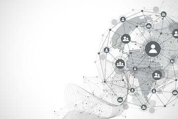 Global network connection. World map point and line composition concept of global business. Internet technology. Social network. Vector Illustration