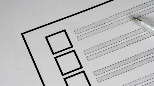 Paper Ballot with Unfilled Vote Checkbox Place and Pen. Concept for voter registration and participation in elections. 2020 President impeachment in USA