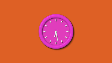 12 hours pink color 3d wall clock isolated on brown background,3d wall clock,counting down 3d wall clock