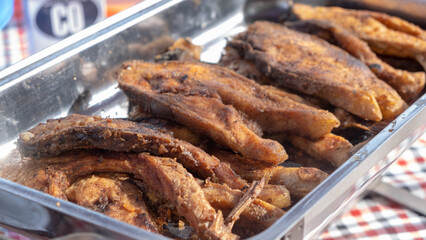 Fried catfish in oil. Delicious food