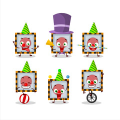 Cartoon character of among us emergency button with various circus shows