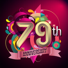 Fototapeta premium 79th years anniversary wreath ribbon logo, geometric background