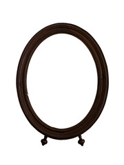 vintage wooden oval frame for mirror or carved photograph isolated on white